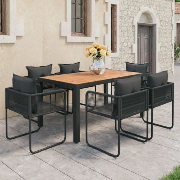 Set mobilier masă de grădină, 7 piese, negru și maro, ratan PVC
