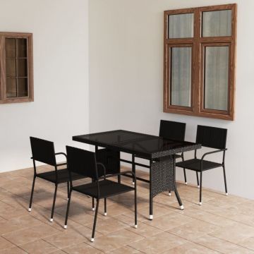 Set mobilier pentru grădină, 5 piese, negru, poliratan