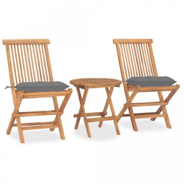 Set mobilier pliabil exterior cu perne 3 piese, lemn masiv tec