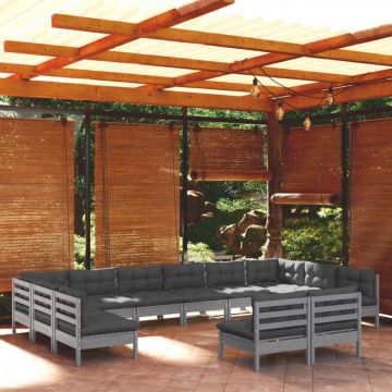 Set mobilier relaxare de grădină & perne 12 piese gri lemn pin