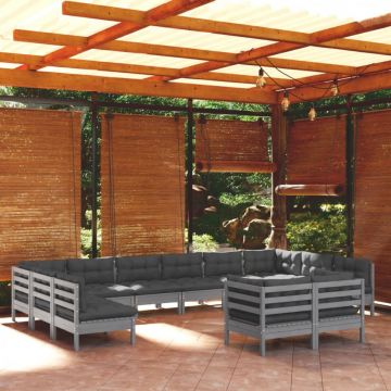 Set mobilier relaxare de grădină & perne 12 piese gri lemn pin