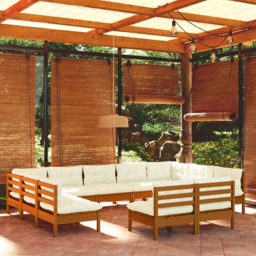 Set mobilier relaxare grădină perne 11piese lemn pin maro miere