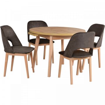 Masă OSLO 3 L Wotan Laminat / Fag + Scaune MONTI 2 (4 buc.) Fag Natural / 22B