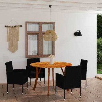 Set de masă pentru grădină, 5 piese, negru