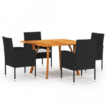 Set de masă pentru grădină, 5 piese, negru