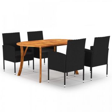 Set de masă pentru grădină, 5 piese, negru
