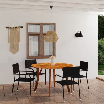 Set de masă pentru grădină, 5 piese, negru