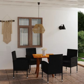 Set de masă pentru grădină, 5 piese, negru