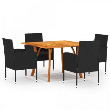 Set de masă pentru grădină, 5 piese, negru închis
