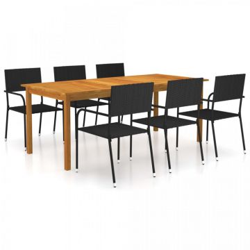 Set de masă pentru grădină, 7 piese, negru