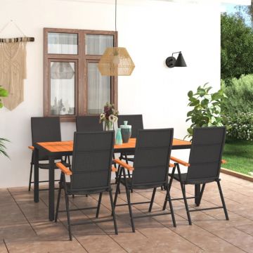 Set de masă pentru grădină, 7 piese, negru și maro