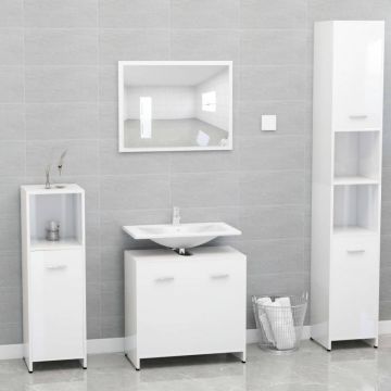Set de mobilier de baie, alb extralucios, lemn prelucrat