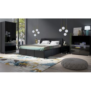 Set de mobilier dormitor CALABRIA 13 Negru / Negru Lucios