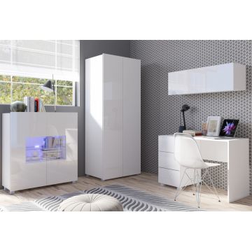 Set de mobilier pentru tineret CALABRIA 8 Alb / Alb Lucios