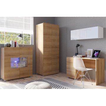 Set de mobilier pentru tineret CALABRIA 8 Alb / Stejar Auriu