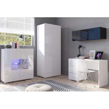 Set de mobilier pentru tineret CALABRIA 8 Negru / Alb Lucios