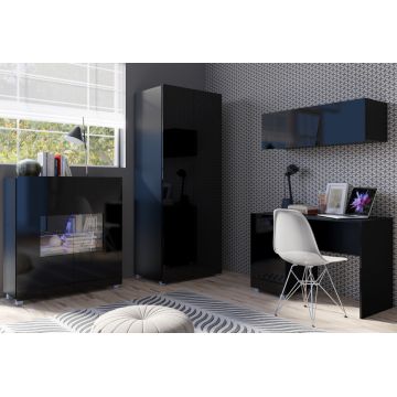 Set de mobilier pentru tineret CALABRIA 8 Negru / Negru Lucios