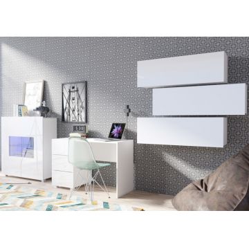 Set de mobilier pentru tineret CALABRIA 9 Alb / Alb Lucios