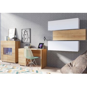 Set de mobilier pentru tineret CALABRIA 9 Alb / Stejar Auriu