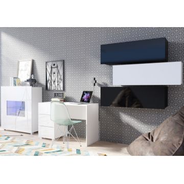 Set de mobilier pentru tineret CALABRIA 9 Negru / Alb Lucios
