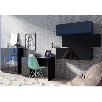 Set de mobilier pentru tineret CALABRIA 9 Negru / Negru Lucios