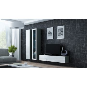 Set de mobilier VIGO GREY 10B Gri / Alb Lucios