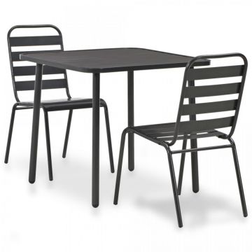 Set mobilier bistro, 3 piese, gri închis, oțel