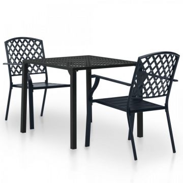 Set mobilier bistro, 3 piese, negru, oțel