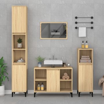 Set mobilier de baie, 3 piese, stejar sonoma, lemn prelucrat