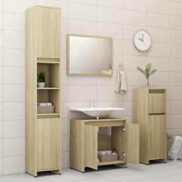 Set mobilier de baie, 4 piese, stejar Sonoma, lemn prelucrat
