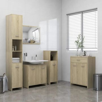 Set mobilier de baie, 4 piese, stejar Sonoma
