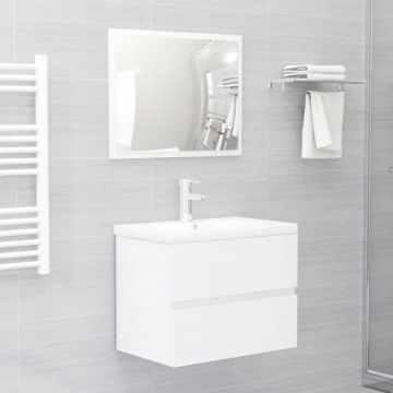 Set mobilier de baie, alb extralucios, lemn prelucrat