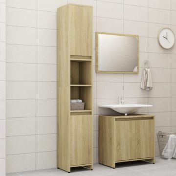 Set mobilier de baie din 3 piese, stejar Sonoma lemn prelucrat