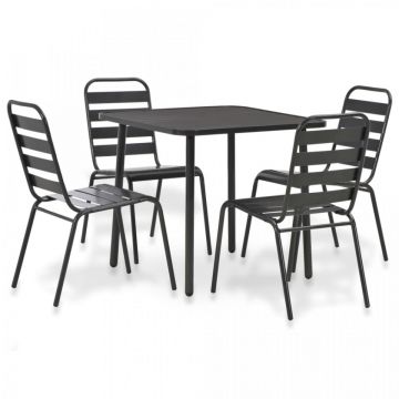 Set mobilier de exterior, 5 piese, gri închis, oțel