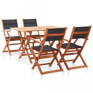Set mobilier de exterior, 5 piese, negru, lemn masiv eucalipt
