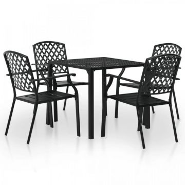 Set mobilier de exterior, 5 piese, negru, oțel
