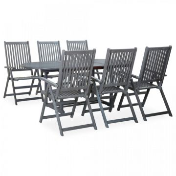 Set mobilier de exterior, 7 piese, gri, lemn masiv de acacia