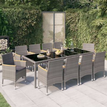 Set mobilier de exterior cu perne 11 piese negru/gri, poliratan