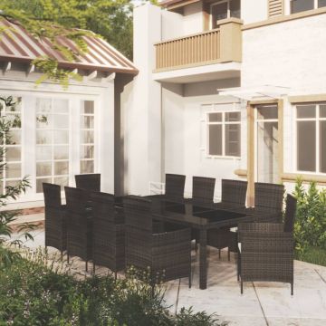 Set mobilier de exterior cu perne, 11 piese, negru, poliratan