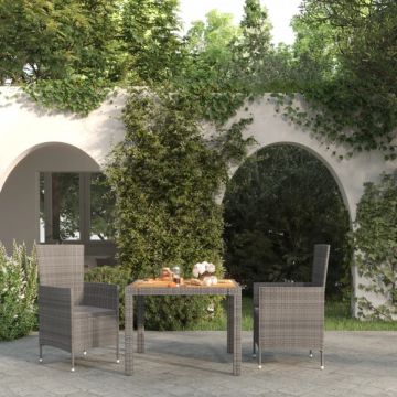 Set mobilier de exterior cu perne, 3 piese, gri, poliratan