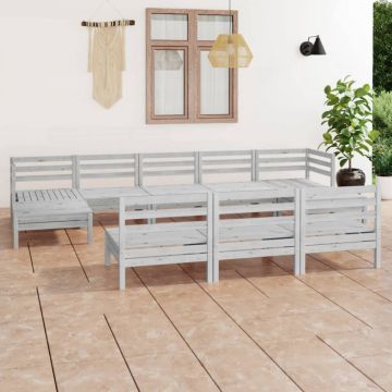 Set mobilier de grădină, 10 piese, alb, lemn masiv de pin