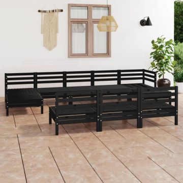 Set mobilier de grădină, 10 piese, negru, lemn masiv de pin