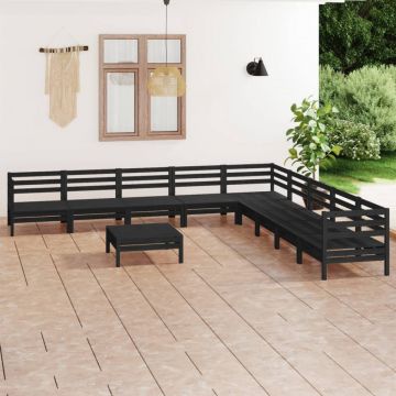 Set mobilier de grădină, 10 piese, negru, lemn masiv de pin