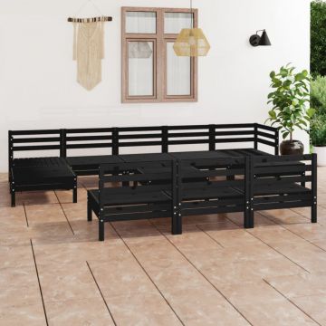 Set mobilier de grădină, 11 piese, negru, lemn masiv de pin