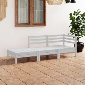 Set mobilier de grădină, 3 piese, alb, lemn masiv de pin