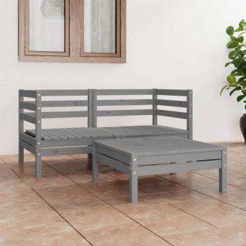 Set mobilier de grădină, 3 piese, gri, lemn masiv de pin