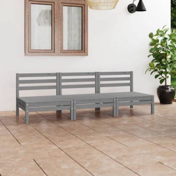 Set mobilier de grădină, 3 piese, gri, lemn masiv de pin