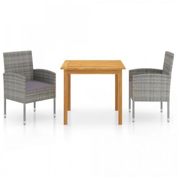 Set mobilier de grădină, 3 piese, gri