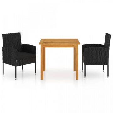 Set mobilier de grădină, 3 piese, negru