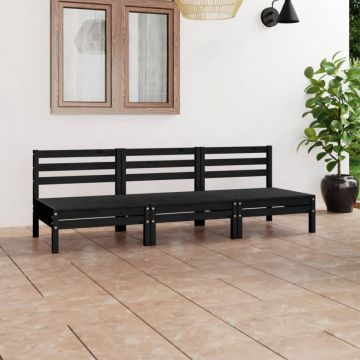 Set mobilier de grădină, 3 piese, negru, lemn masiv de pin